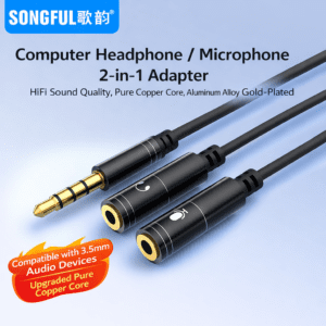 3.5mm Combo to Dual Audio Jack Splitter – Headphone + Microphone Cable