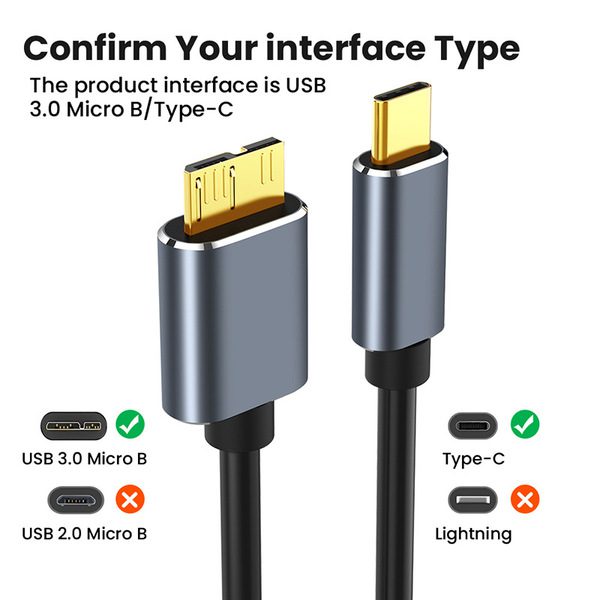 Micro B to Type C Cable -Portable Hard Disk HDD to Type C Cable - Type-C to USB 3.0 Micro B connector 5Gbps cable - Image 5