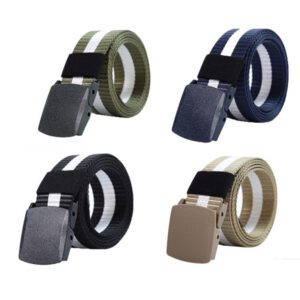 Striped Canvas Men's Belt Lightweight Hard Plastic Buckle Nylon Outdoor Sports Leisure Belt for Men 120cm